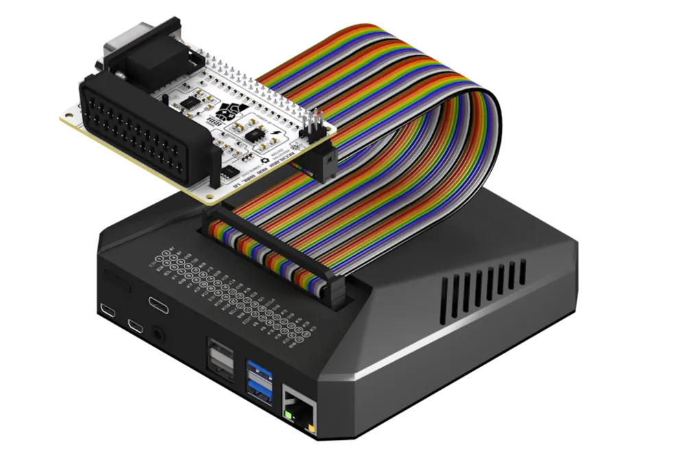 The board on an Argon One case, through an extension cable