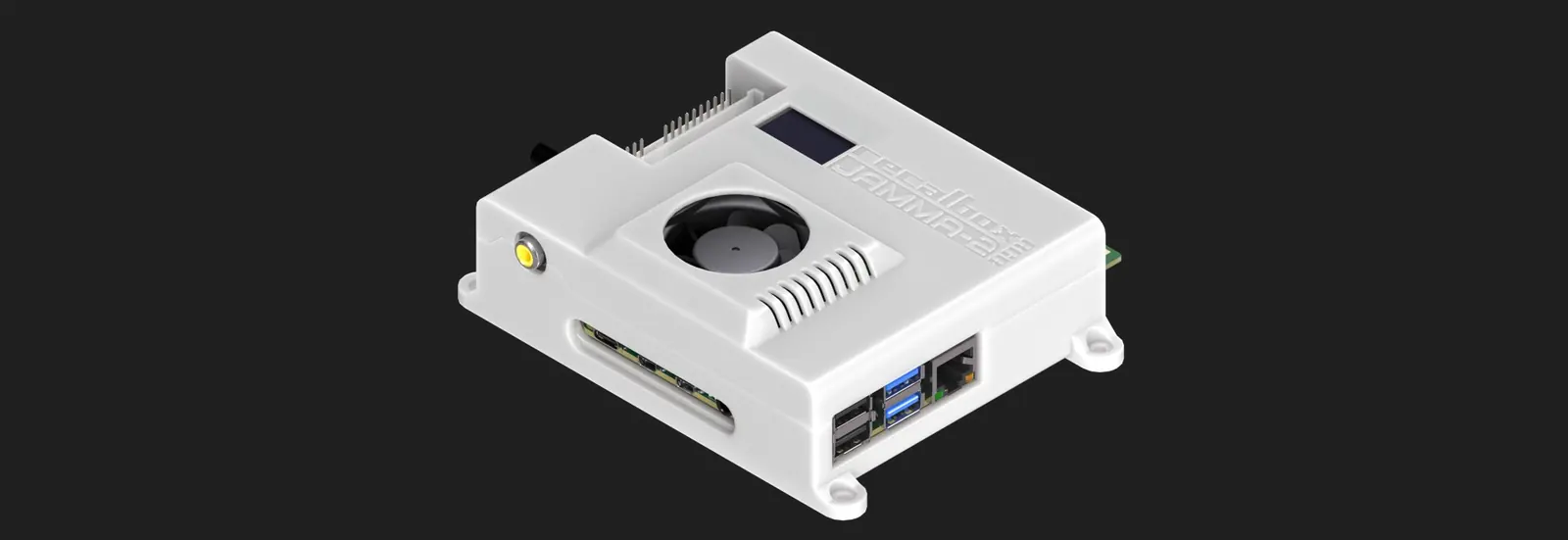 The RGB JAMMA 2 closed in its white case