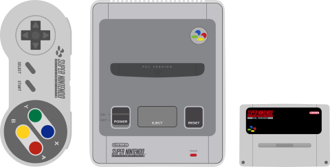 A Super Nintendo, its controller and a cartridge